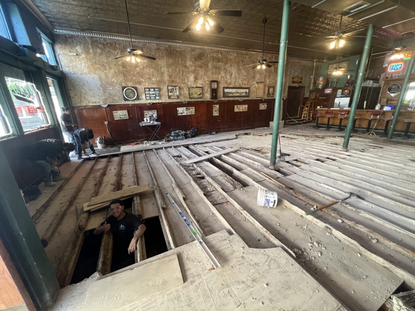 Old bar under renovation with exposed joists